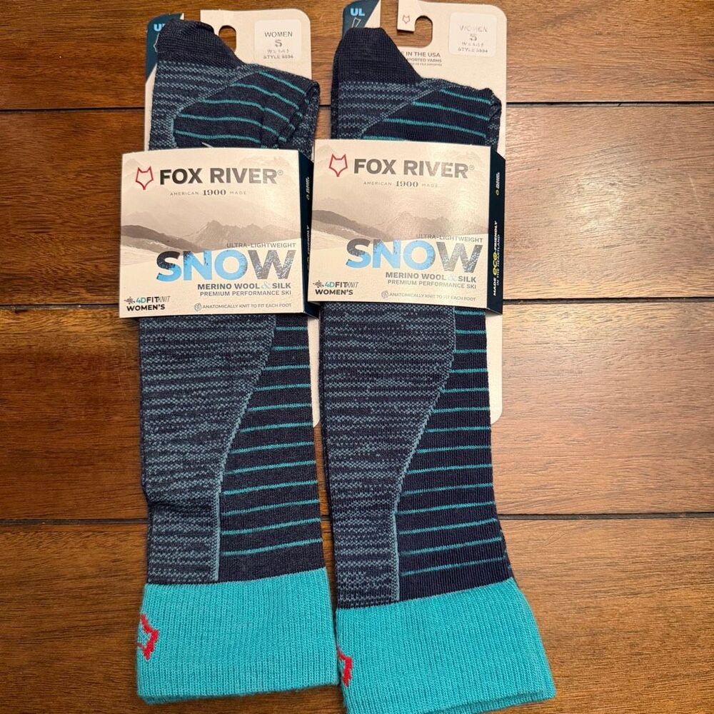 Fox River Lot 2 Womens Merino Wool Silk Snow Ski Socks Blue Small NWT